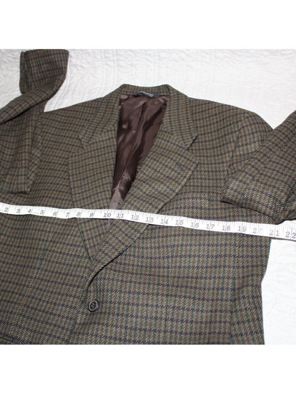 Burberrys Mens Vintage Sport Coat Wool Green Navy Houndstooth see measurements - Picture 8 of 14